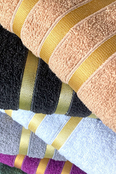 Mokita Home Σετ 12 πετσετών χεριών/προσώπου από βαμβάκι 30×50 – Χρυσή ρίγα, μπούκλα