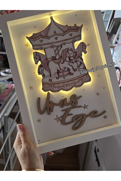 s'he design organizasyon 30x40 BÜYÜK BOY LEDLİ AHŞAP OBJELİ KAPI SÜSÜ / BEBEK...