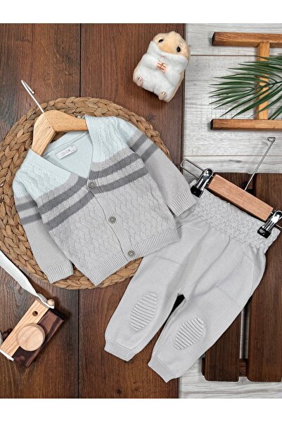 Kids Kingdom Cardigan Patch Detailed V-Neck 2-Piece Baby Boy Set