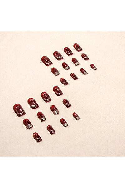 Unbranded/Generic 24 pcs Luxury Wine Red Sparkling Diamond Press-On Nails (Gel) - Bulk Discount