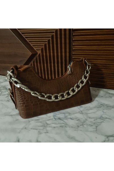 ERGİNCİ HOME Crocodile Double Strap Shoulder Hand and Crossbody Women's Bag with Metal Chain Detail