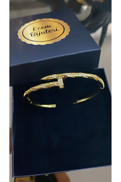 Ecem Bujiteri Çelik Altın Kaplama Çivi Model Kelepçe Bileklik
