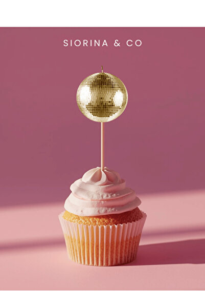 Siorina Co & Event Gold Disco Ball Theme Toothpick Cupcake Toppers Pastry Toothpick 10-Pack