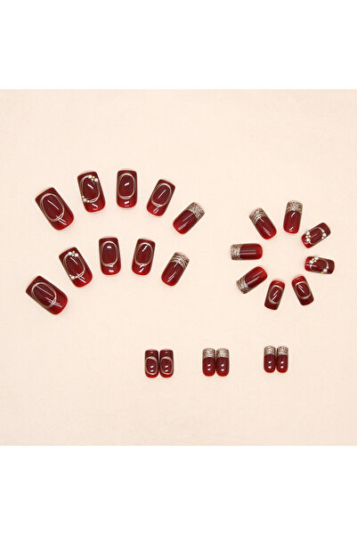 Unbranded/Generic 24 pcs Luxury Wine Red Sparkling Diamond Press-On Nails (Gel) - Bulk Discount