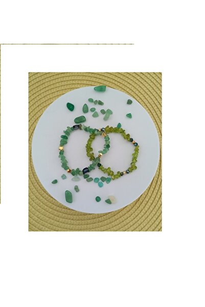 Cristaltree Set of two bracelets made of semi-precious Aventurine and Peridot crystals