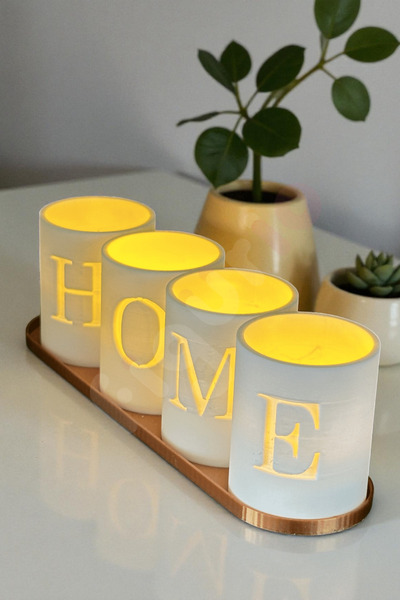 figurio HOME Yazılı Dekoratif Mumluk / Modern Minimal Ev Aksesuarı Hediyelik ...