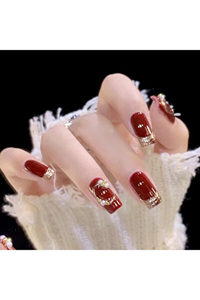 Unbranded/Generic 24 pcs Luxury Wine Red Sparkling Diamond Press-On Nails (Gel) - Bulk Discount