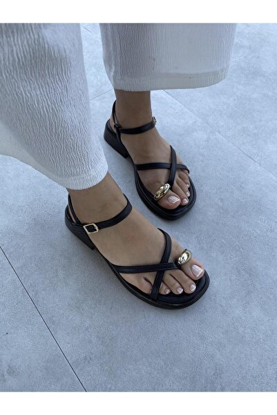 Elvinin Tarzı Mila Accessory Detailed Sandals (Bitter Brown)
