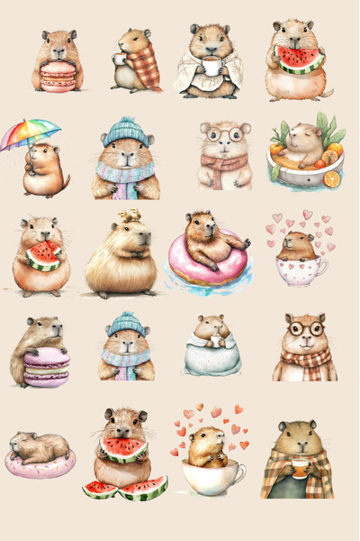 VORACRAFT Summer Yaz, Havuz Kapibara Capybara Sticker Ajanda Bullet Journal Y...