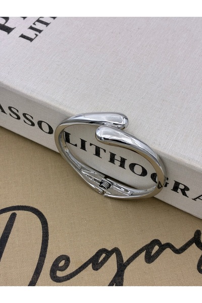 Hedef Bijuteri Special Series Silver Color Drop Model Design Handcuff Bracelet
