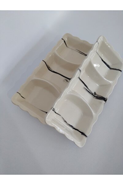 Zümrüdüanka Seramik طبق تقديم حلويات سيراميك بنمط رخامي مكون من قطعتين