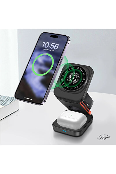 kaylia Încărcător Wireless 3 în 1 Portabil – Telefon, Căști, Tabletă, 15W, Magnetic