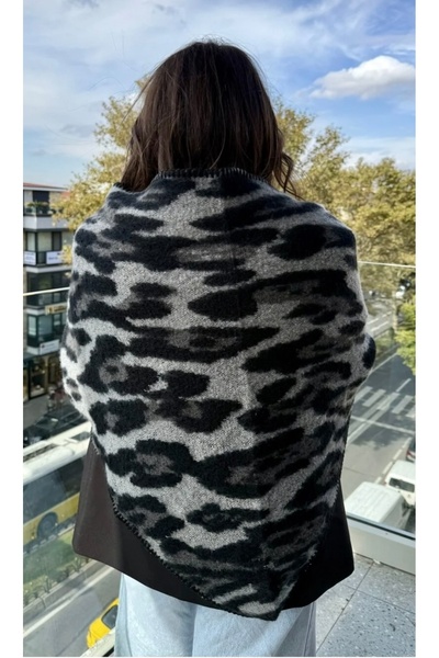 Blotch Camel Black Grey Leopard Glitter Cool Style and Fashion Icon Triangle Knitwear Shoulder Shawl 180*55 cm