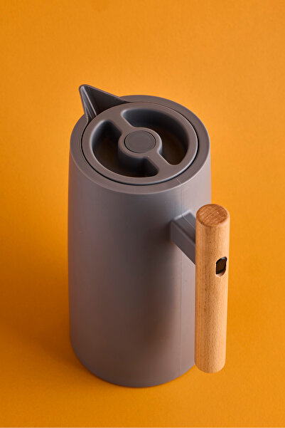 Perotti Begonia Nordic Bamboo Handle Glass Vacuum Thermos 1000 ml Gray