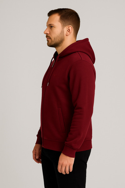 Maccali Ανδρικό μακρυμάνικο μπλουζάκι με φερμουάρ με κουκούλα σε μπορντό χρώμα