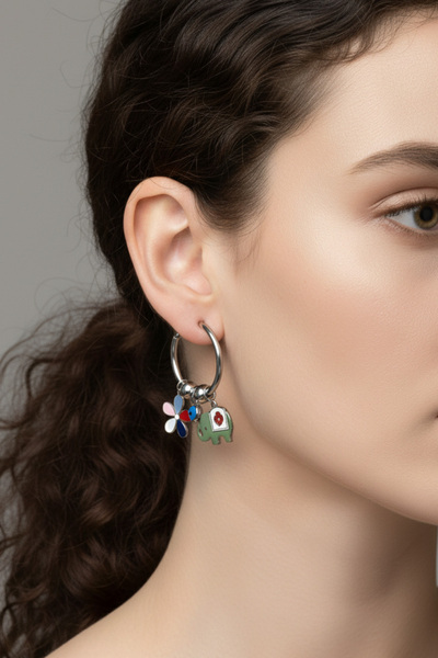 Modacaprea Çelik Filli Çiçekli Klipsi Kadın Küpe I Karamaz Kadın Çelik Küpe