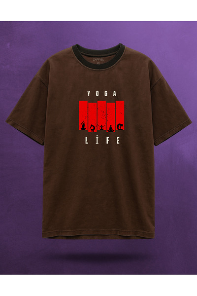 ZAFFİEL تي شيرت بني بتصميم يوجا لايف
