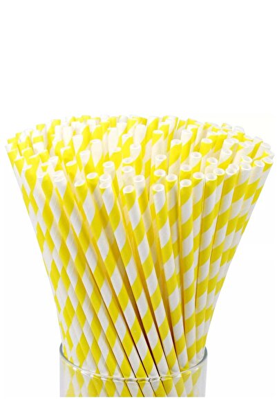 Generic vsell24 Eco-Friendly Light Yellow Paper Straws (100pc) - Biodegradable, Durable, and Stylish