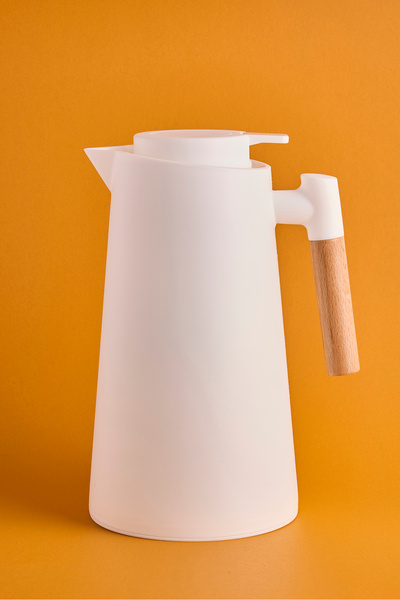 Perotti Aster Nordic Bamboo Handle Glass Vacuum Thermos 1000 ml White