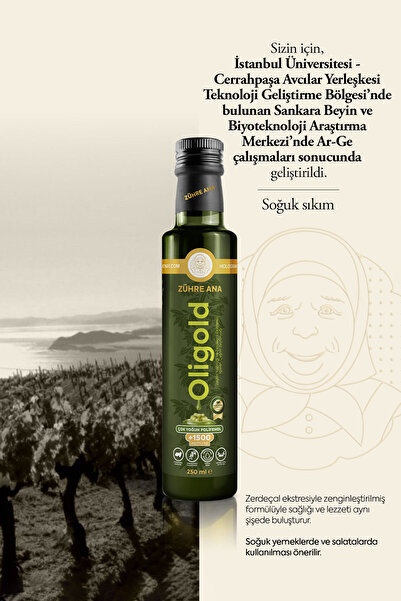 Zühre Ana Oligold Soğuk Sıkım 1500 Ultra Yüksek Polifenollü Naturel Sızma Zeytinyağı 250 Ml