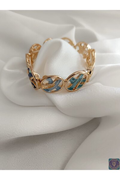 uyguntakıaksesuar سوار من الفولاذ الذهبي مع تفاصيل من المينا الزرقاء - تصميم ...