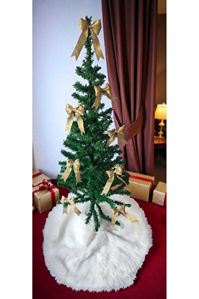 MODA NUR 8Pcs Yellow, Glitter Christmas Pine Tree Bow Ribbon New Year Christmas Party Decoration Ornaments