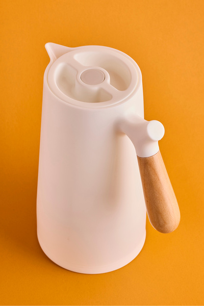 Perotti Niva Nordic Bamboo Handle Glass Vacuum Thermos 1000 ml White