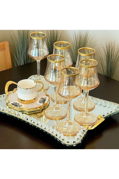 P H Panayır Home Trend 6-Piece Gold Coffee Side Cup Set Gold Gilded 135 Cc.
