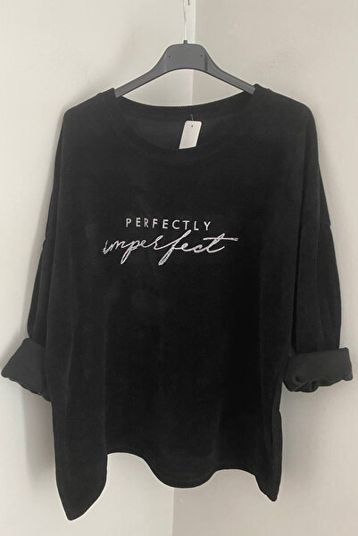 AYASOFYA OTANTIK Kadın Italyan Siyah Taş Baskı Yazılı Salaş Overseize Uzun Ko...