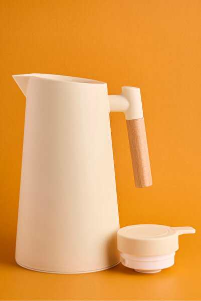 Perotti Aster Nordic Bamboo Handle Glass Vacuum Thermos 1000 ml Cream