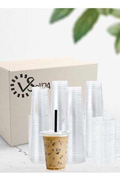 Generic vsell24 14oz ClearCups with Plastic Disposable Flat Lids Premium Quality for Parties Events Cafes