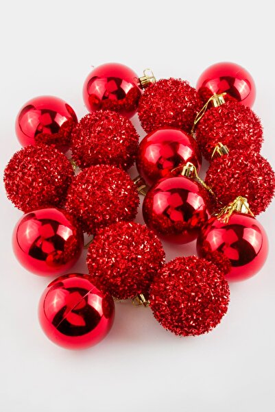 AKSESUARIM Mtxdpn 16 Pieces Red Colorful Cute Ball Christmas (194550) Tree Ornament-Red