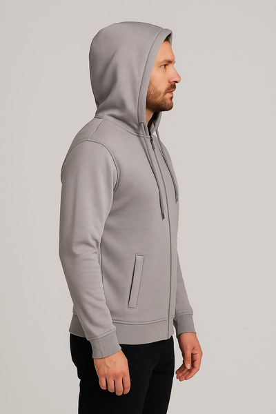 Maccali Men's Long Sleeve Gray Hooded Zippered Sweatshirt