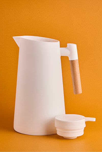 Perotti Aster Nordic Bamboo Handle Glass Vacuum Thermos 1000 ml White