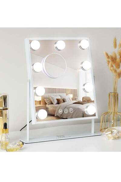 Arabest مرآة هوليود للتزيين مزودة بـ 9 مصابيح LED، وإضاءة قابلة للتعتيم بثلاثة ألوان، وخاصية تكبير 10 أضعاف قابلة للفصل