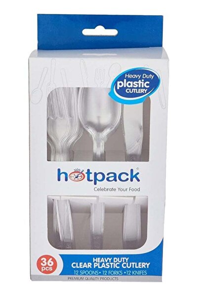 Generic Hotpack Hotpack Disposable Plastic Clear Heavy Duty Cutlery 12 Spoon + 12 Fork + 12 Knife, 36 Piece