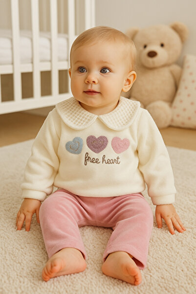 Lino Baby Kadife Dantel Yakalı Kız Bebek Elbise