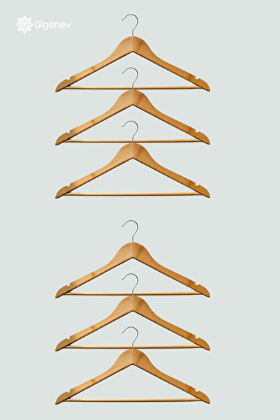 Ülgenev 6 Pieces Premium Varnished Wooden Bamboo Hangers – Polished Bamboo Wood Clothes and Pants Organizer Hanger