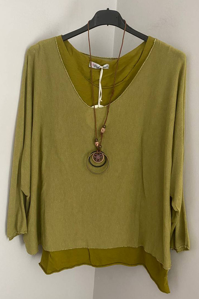 AYASOFYA OTANTIK Kadın Italyan Yağ Yeşili Renk Düz Desen Kolyeli Pamuklu Peny...