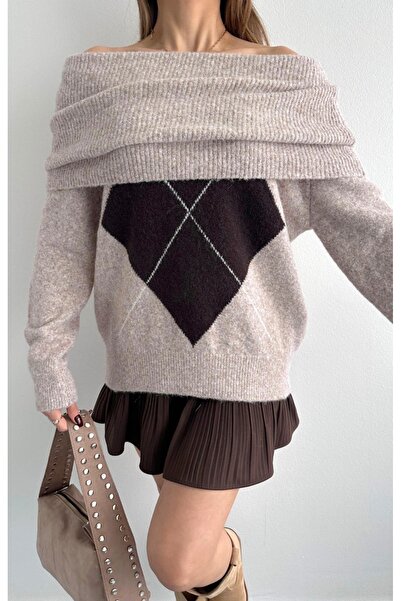 fujya Open Collar Diamond Pattern Luisa Knit Sweater