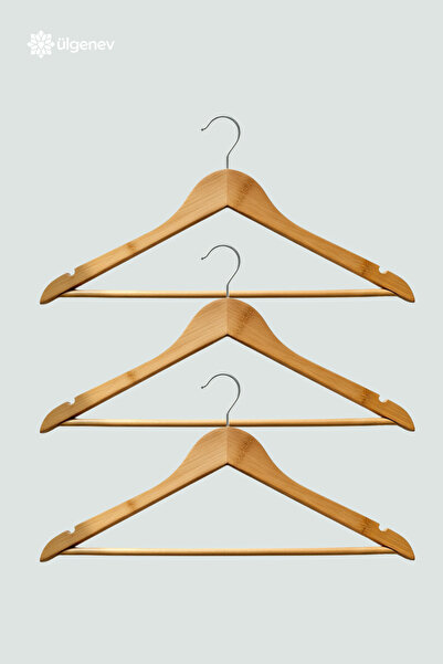 Ülgenev 3 Pieces Premium Varnished Wooden Bamboo Hangers – Polished Bamboo Wood Clothes and Pants Organizer Hanger