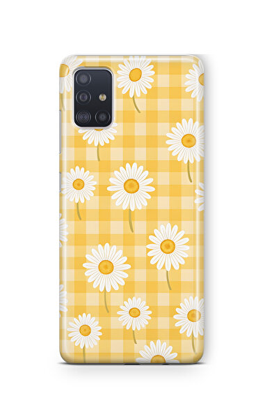FLAMENKO Samsung Galaxy M51 Uyumlu Sarı Kareli Papatya Desenli Şeffaf Telefon...
