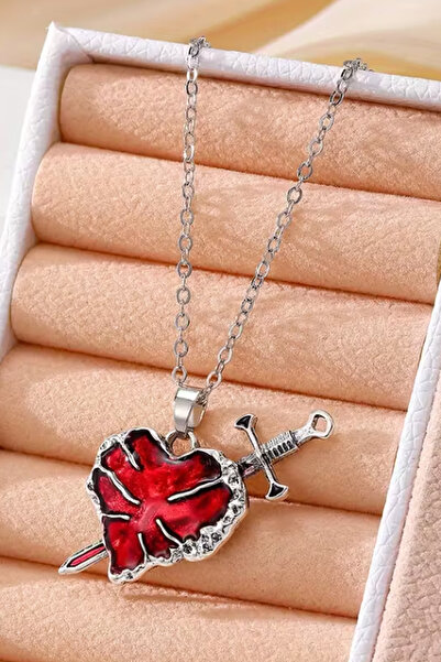 ZEYZON Kılıçlı Kalp Kolye – Kırmızı Kalp Tasarımlı Şık ve Cesur Takı