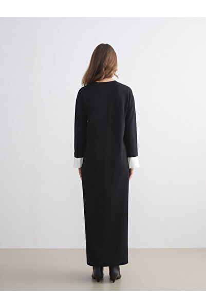 LC Waikiki LCW Modest Siyah Bisiklet Yaka Sweat Elbise W5IT90Z8