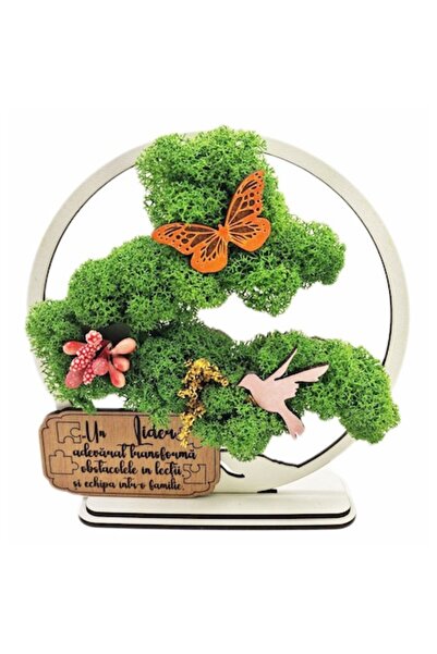 OEM Decorative Frame - Bonsai with Stabilized Moss and Decorative Accents, 15 cm, White