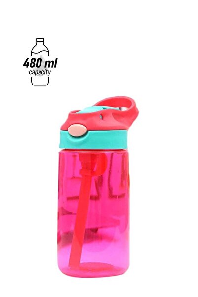 Generic Beauenty Creative Cartoon Water Bottle With Straw Pink/Blue