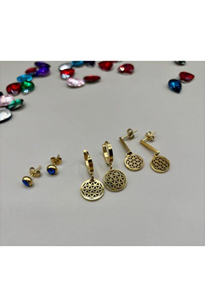 aurora dükkan قلادة متعددة من الفولاذ المطلي بالذهب على شكل زهرة الحياة