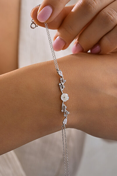 ESSARE 925 Ayar Gümüş Rodyum Kaplama Manolya Çiçeği Kadın Bileklik