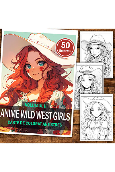 Legendary Gifts Книга за рисуване, 50 илюстрации, Аниме момичета от Дивия зап...