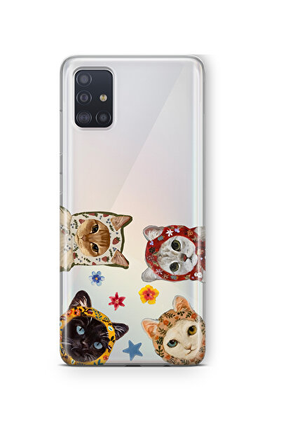 FLAMENKO Samsung Galaxy M51 Sevimli Kediler Desenli Şeffaf Telefon Kılıfı